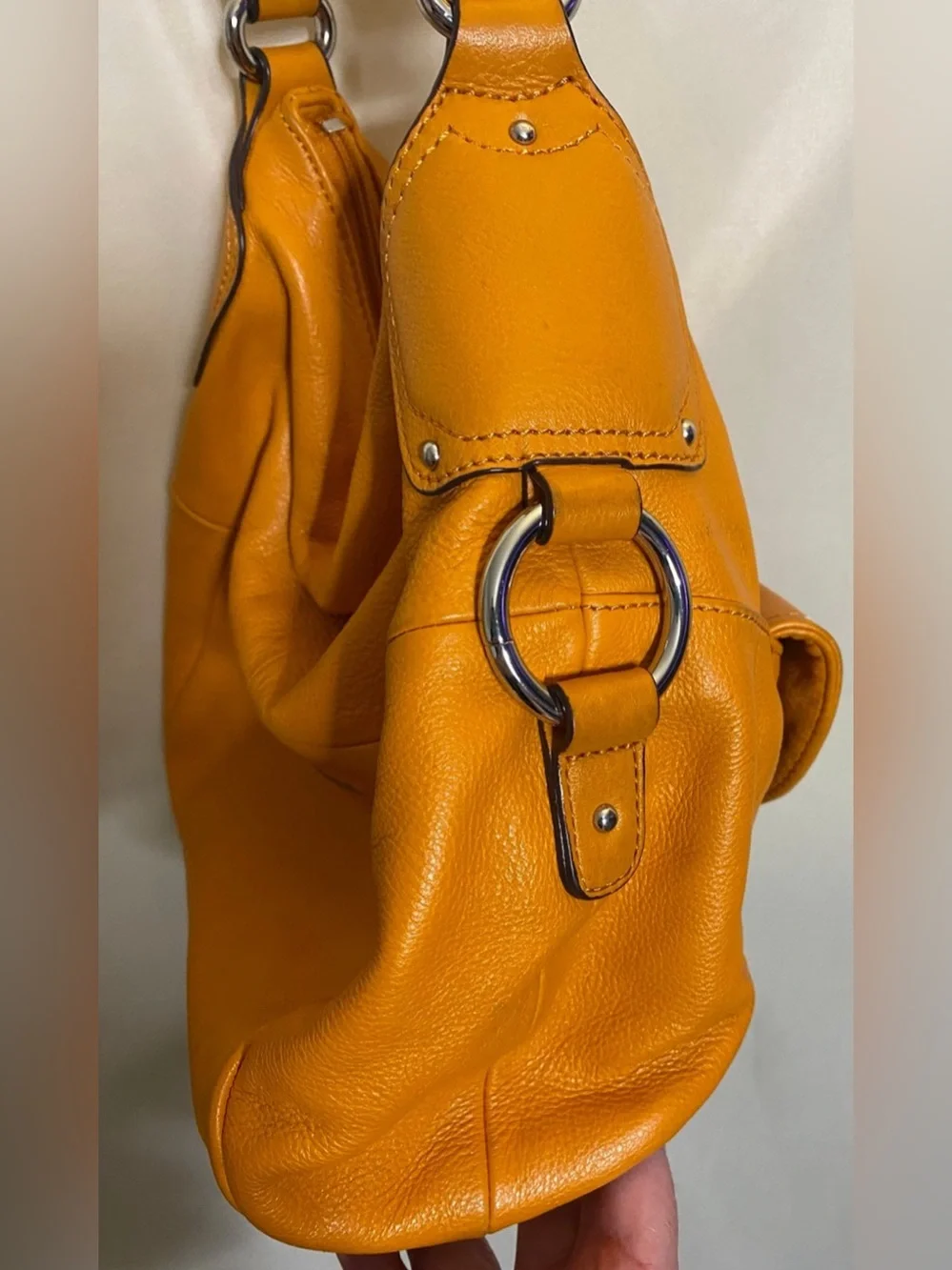 B. Makowsky Genuine Leather Ashton Orange Citrus Hobo Bag